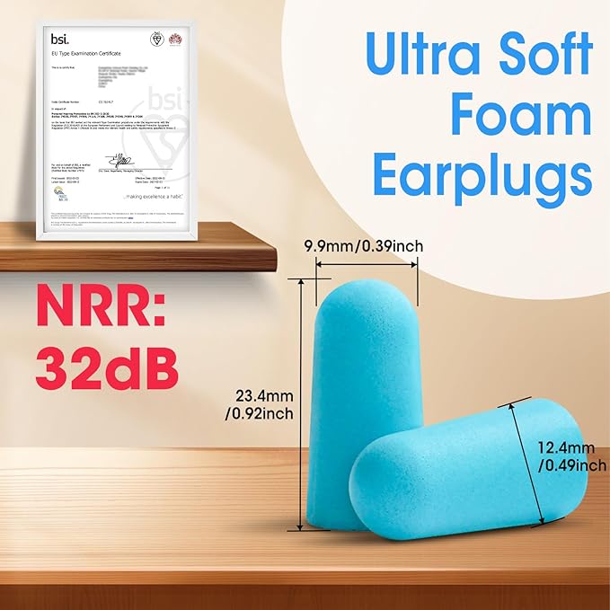 AZEN 40 Pairs Ear Plugs Bulk, NRR 32dB Soft Foam Ear Plugs for Sleeping Noise Cancelling, Earplugs for Concerts Shooting Swimming Noise Reduction (Lake Blue)