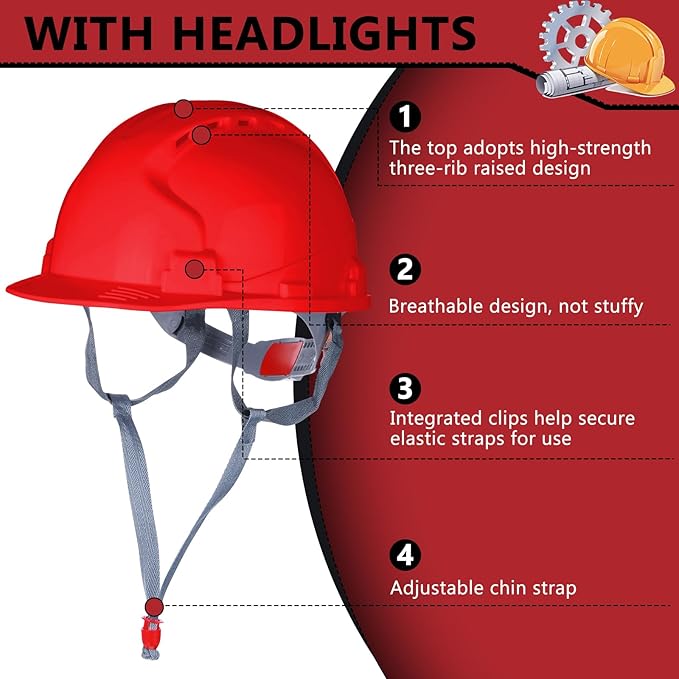Leumoi 8 Pieces 4 Pt. Suspension Hard Hat Bulk Safety Helmets Adjustable Ratchet Hard Hats with Vents and Cotton Brow Pad ABS Construction Hardhats for Men Work Head Protection Supplies