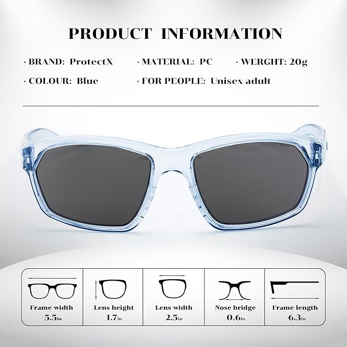 ProtectX Stylish Anti-Fog & Scratch-Resistant Safety Glasses With Readers, UV Protection Goggles, Anti-Impact Lightweight Glasses for Men＆Women Tinted Smoke - 2 Pack,Blue