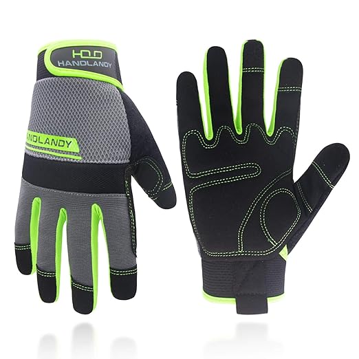HANDLANDY Work Gloves Mens & Women, Utility Safety Mechanic Working Gloves Touch Screen, Flexible Breathable Yard Work Gloves (XX-Large, Green)