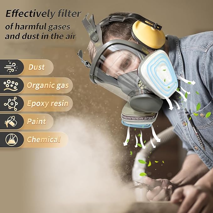 Reusable full Face Cover, Full Face Respirator Mask, Organic Vapor Gas Mask with Activated Carbon Filters