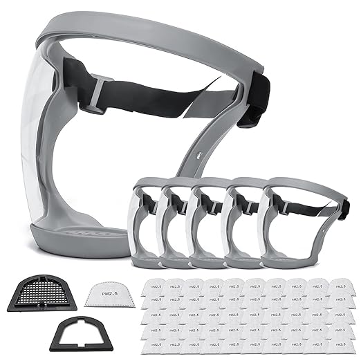 Anti-Fog Full Face Active shields Protection Visible Expression Transparent Breathable Comfortable Adults Reusable (White, 5PCS), JZY-0010