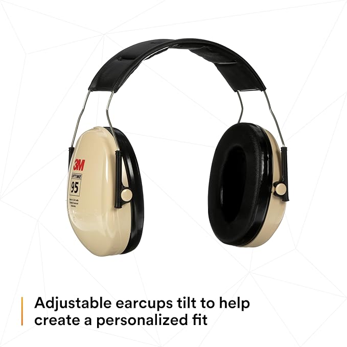3M PELTOR Hearing Protection Optime 95 Earmuffs, Adjustable Earcups, E-A-Rfit Compatible, Stainless Steel