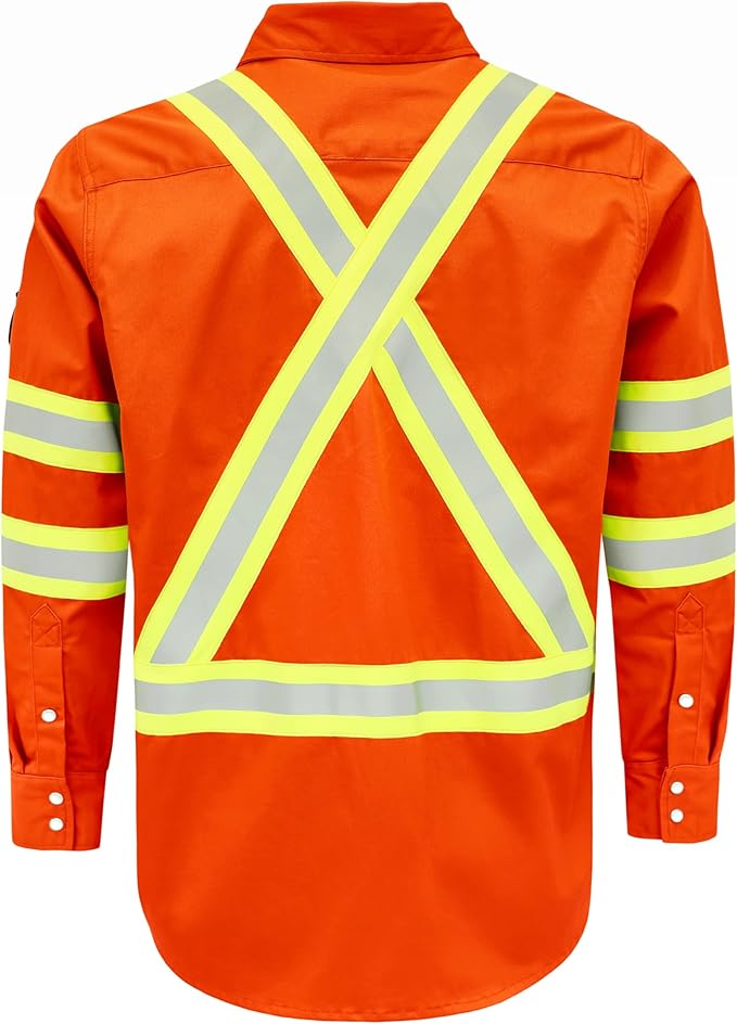 BOCOMAL FR Shirts High Visibility/Hi Vis Flame Resistant/Fire Retardant Shirt 7.5oz Men's Reflective Shirts