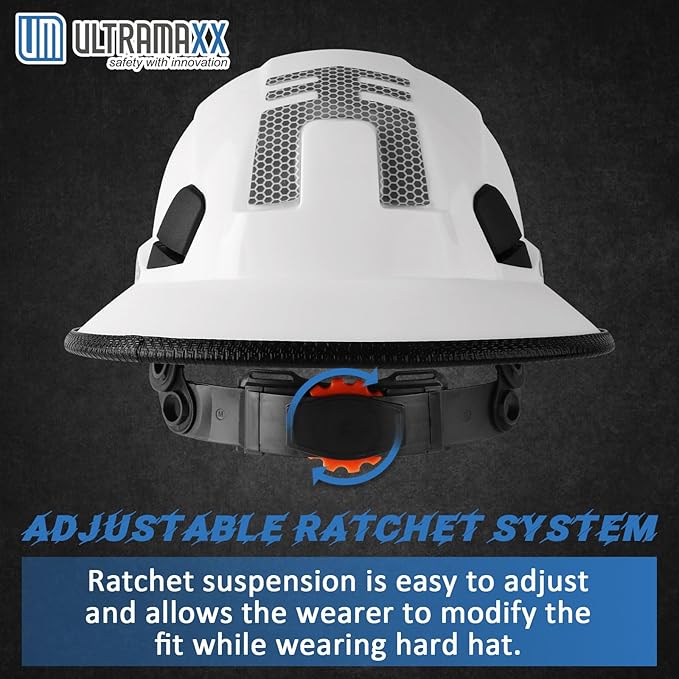 Full Brim Hard Hat with Built-in Visor, ANSI Z89.1 OSHA Approved Construction Safety Helmet with Chin Strap for Men Women