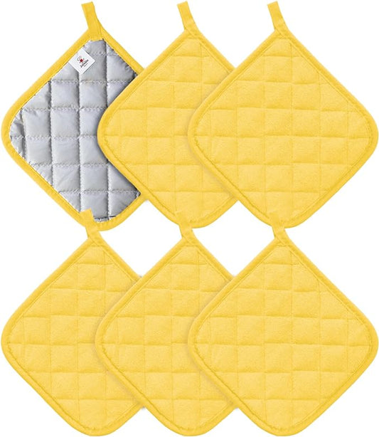 Joyhalo 6 Pack Pot Holders for Kitchen,Cotton Oven Holder with Great Heat Resistance,Non Slip Hot Pads for Kitchen Clearance,Yellow
