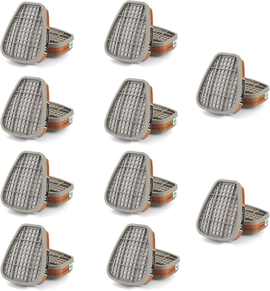 6001 Filter Cartridges for Respirator, Dust-Proof, Organic Vapor, Pollen and Chemical Cartridges, Compatible with 6200, 6800, 7502, FF402 Respirator 20PCS(10Pack) Brown