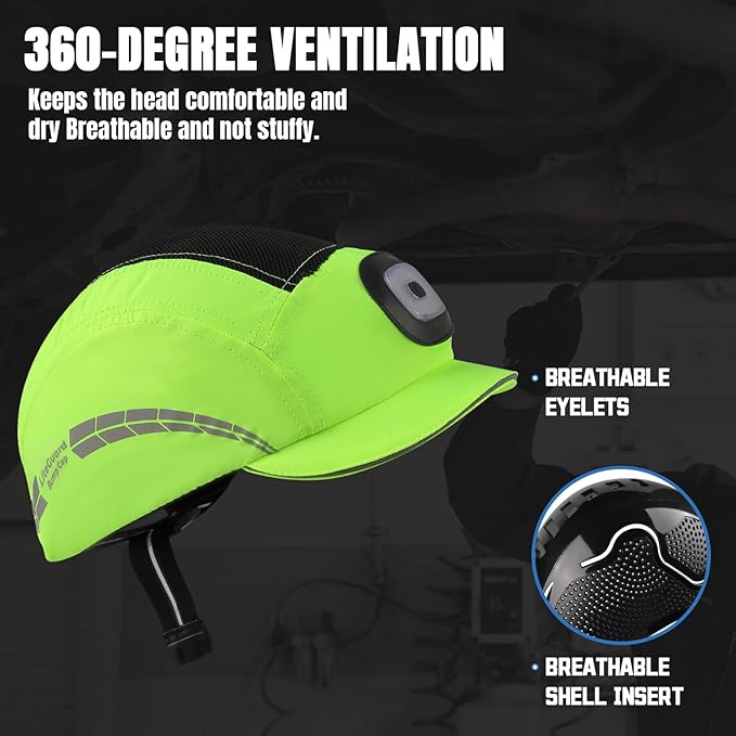 Lightweight Bump Cap with Reflective Stripes, Breathable Baseball Cap Style, Head Protection Hard Hat for Men Women