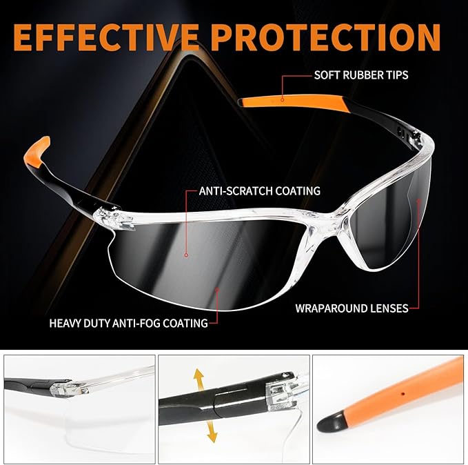 2 Pack VICOGARD Premium Clear Safety Glasses for Men and Women with Anti-Fog and Scratch Resistant Wrap Around Lenses— ANSI Z87 Certified Protective Eyewear with 100% UV Shielding and Anti-Slip Tip