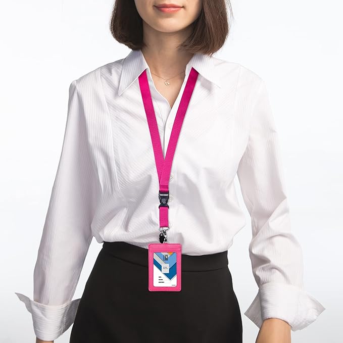 Wisdompro Office Lanyard, 5pcs 23 inch Polyester Neck Strap with Oval Clasp and Detachable Buckle for ID Badges, Keys, Keychains, Phones, Camera, USB - Hot Pink