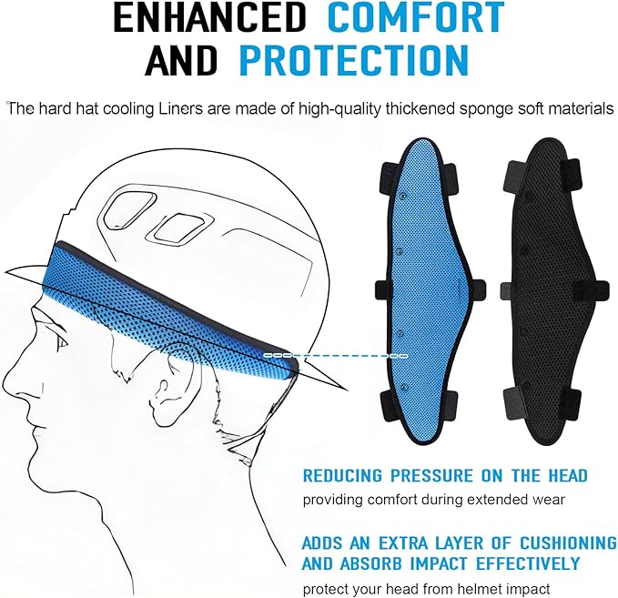 Hard Hat Sweatbands, Sweat Band for Safety Helmet, Washable Hard Hat Cooling Liner Accessories, Suspension Replacement for Hard Hats, Reusable Headband, Blue, 3 PCS