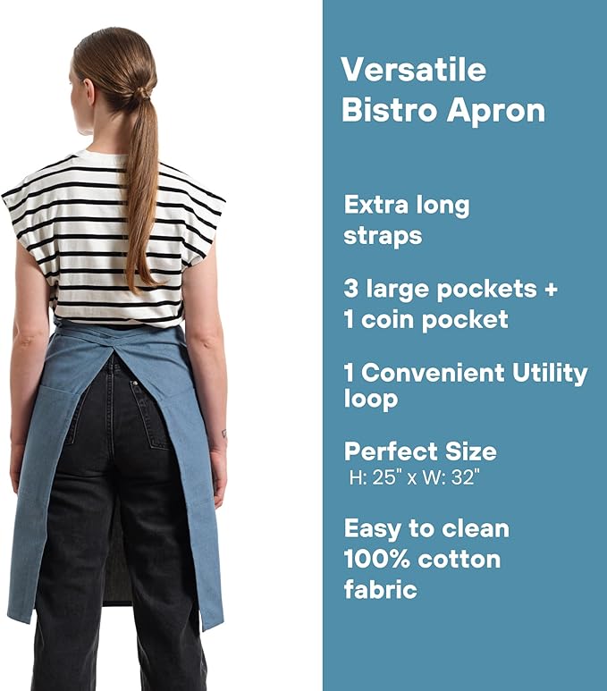 MEEMA Bistro Half Apron for Men & Women | Half Aprons for Women With Pockets | Delantales Para Meseros | Waitress Aprons | Server Apron with Pocket