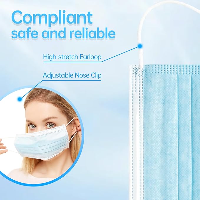 Jointown Disposable Face Mask - 3 Ply Filter Protection Face Masks, 50 Pack Blue