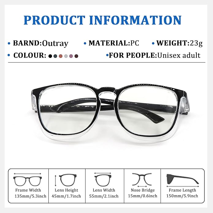 Outray 2 Pairs Anti Fog Safety Goggles Protective Glasses Blue Light Blocking Eyeglasses for Men Women