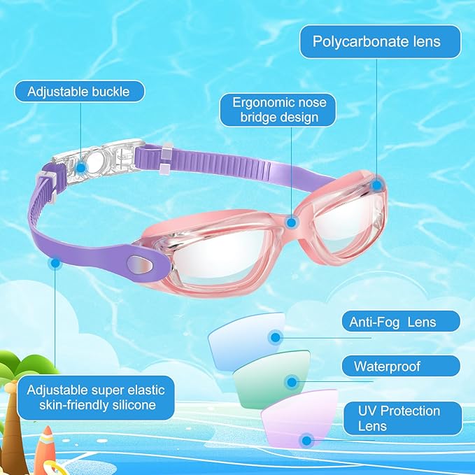 Flutesan 6 Pack Swimming Goggles Adult Kids Anti Fog Pool Goggles with Ear Plugs Nose Clip No Leaking Full Protection