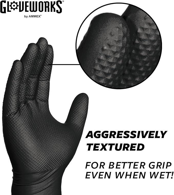 GLOVEWORKS HD Black Nitrile Gloves - 6 mil Disposable, Latex Free Mechanics Gloves