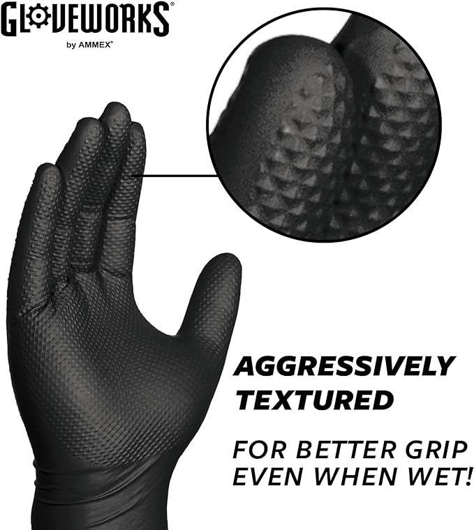 GLOVEWORKS HD Black Nitrile Gloves - 6 mil Disposable, Latex Free Mechanics Gloves