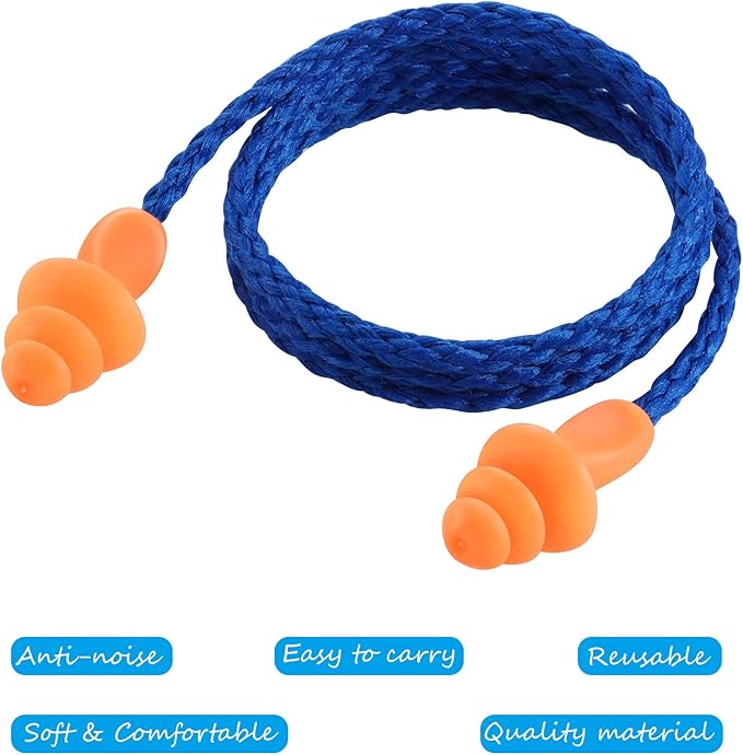 Corded Ear Plugs Silicone Noise Reducing Soft Hearing Protection Earplugs Reusable Rubber for Sleeping Swimming Snoring Sports (150)