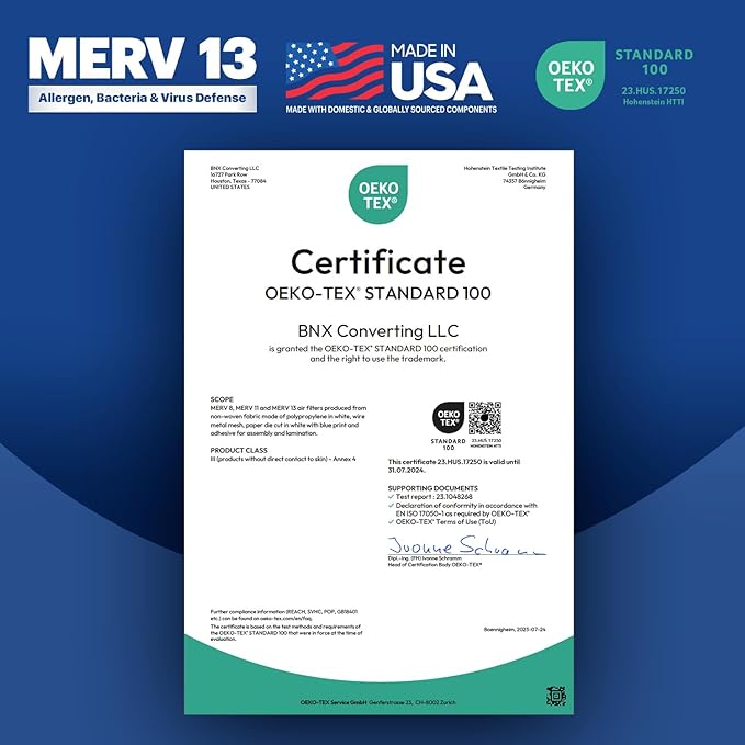 BNX TruFilter 24x24x1 Air Filter MERV 13 (4-Pack) - MADE IN USA - AC Furnace Filters for Allergies, Pollen, Mold, Bacteria, Smoke, Allergen, MPR 1900 FPR 10 (Actual Size: 23.38 x 23.38 x 0.75 Inches)