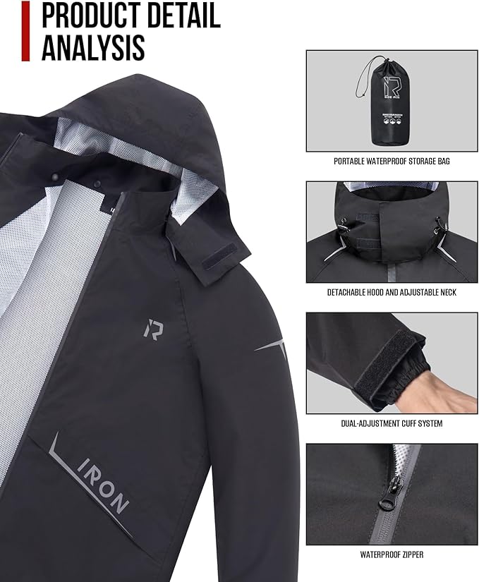 Motorcycle Rain Gear, Rain Suit for Men & Women Waterproof Jacket and Pants Breathable Reflective Raincoat for Fishing, Golf