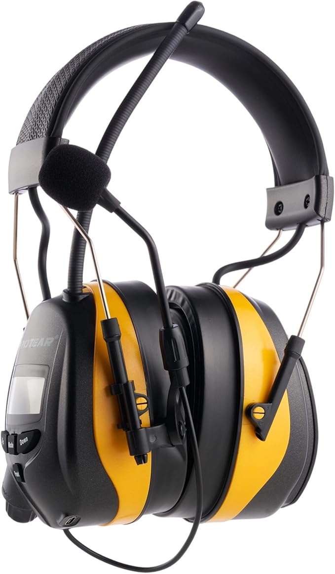 Bluetooth Radio Headphone with Gel Ear Pads,Ear Hearing Protection Earmuffs with Boom Microphones,Power by Rechargeable Battery,Digital AM/FM Radio Headphones for Mowing Lawn Work Outdoor (Yellow)