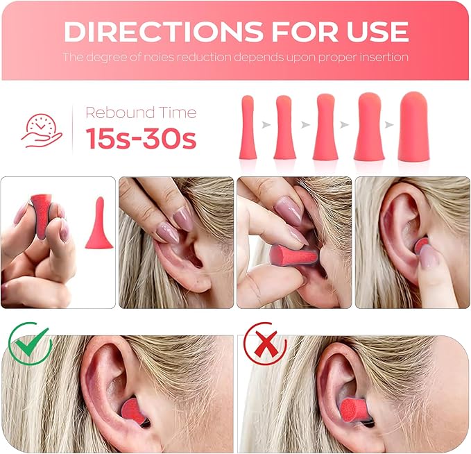 10Pairs Foam Earplugs, Noise Cancelling Ear Plugs for Sleeping Hearing Protection for Shooting Range, Work, Travel,Concert Pink