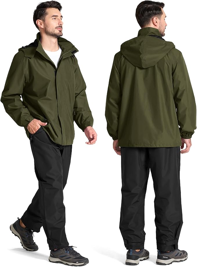 SWISSWELL Mens Women Rain Suit Rain Jacket and Pants Waterproof Lightweight Windbreaker with Detachable Hood for Golf Fishing