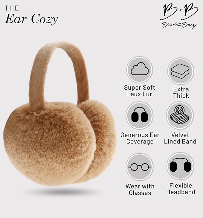 Brook + Bay Ear Muffs Winter Women - Stay Warm with Winter Ear Muffs for Women - Adjustable Fluffy Folding Earmuffs - Fuzzy Faux Fur Earmuff Foldable - Women's Earmuffs
