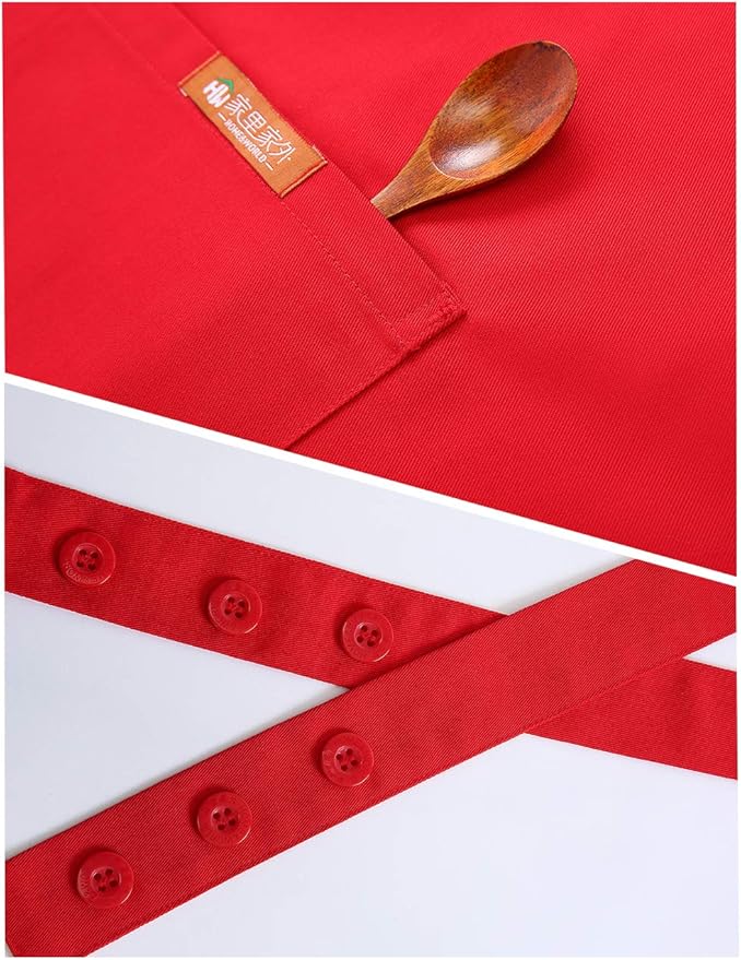 NEWGEM Painting Apron Cross Back with 2 Pockets Cotton for Kids,Adult,Butcher Fits for Grill,bbq,Paint Cross Back Red