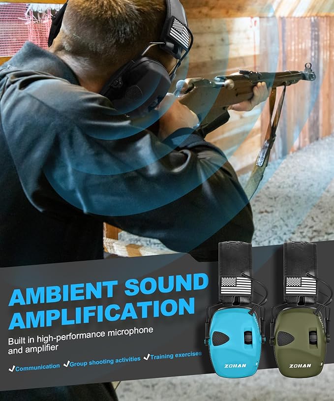 ZOHAN EM054 Electronic Shooting Ear Protection with Sound Amplification, Slim Active Noise Reduction Earmuffs for Gun Range