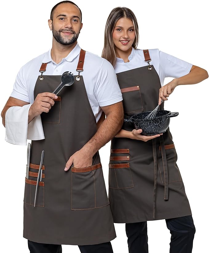 Unisex Western Bib Apron with Leather Straps One Size