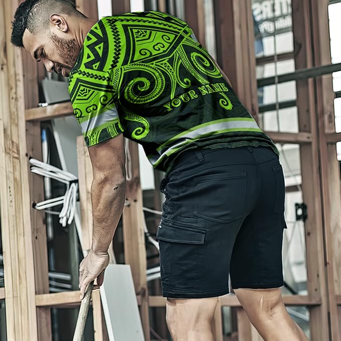 Matedecor Skull High Visibility Shirt Men Reflective Safety Shirts US Flag Custom Name Workwear, Runners, Walkers, Patriotic