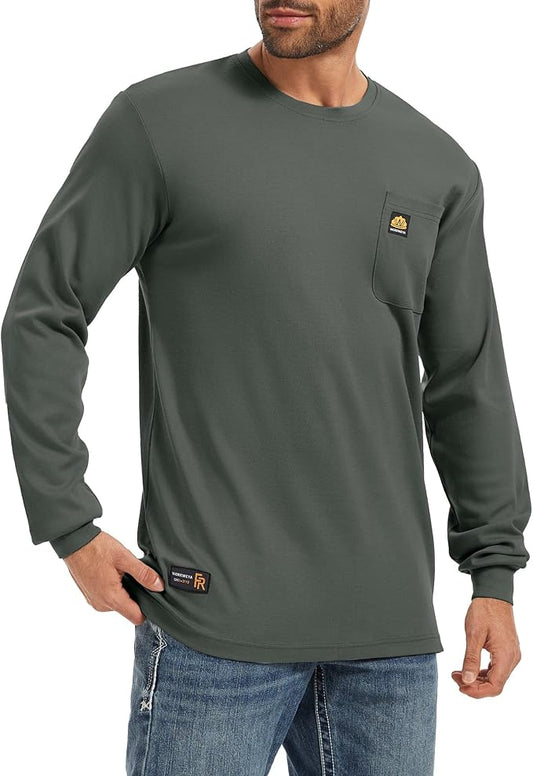 WORKWEYA Men's FR Shirts 6.5oz Lightweight Long Sleeve Flame Resistant T-Shirt NFPA 2112/CAT2
