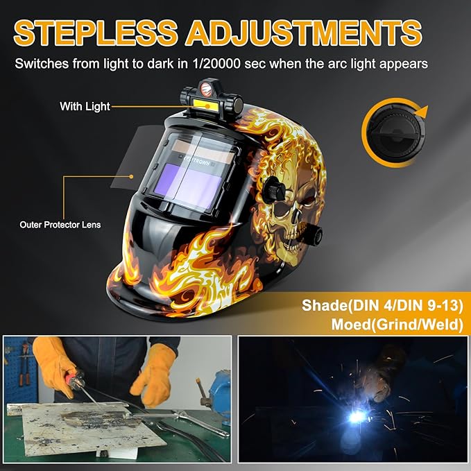 Welding Hood Auto Darkening Welding Helmet with Light True Color 1/1/1/2 Top Optical Clarity Wide Shade 9-13 Welding Mask with Grinding Weld Helmet (KTS-HD104)