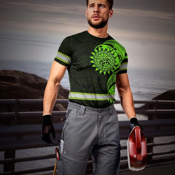 Matedecor Skull High Visibility Shirt Men Reflective Safety Shirts US Flag Custom Name Workwear, Runners, Walkers, Patriotic