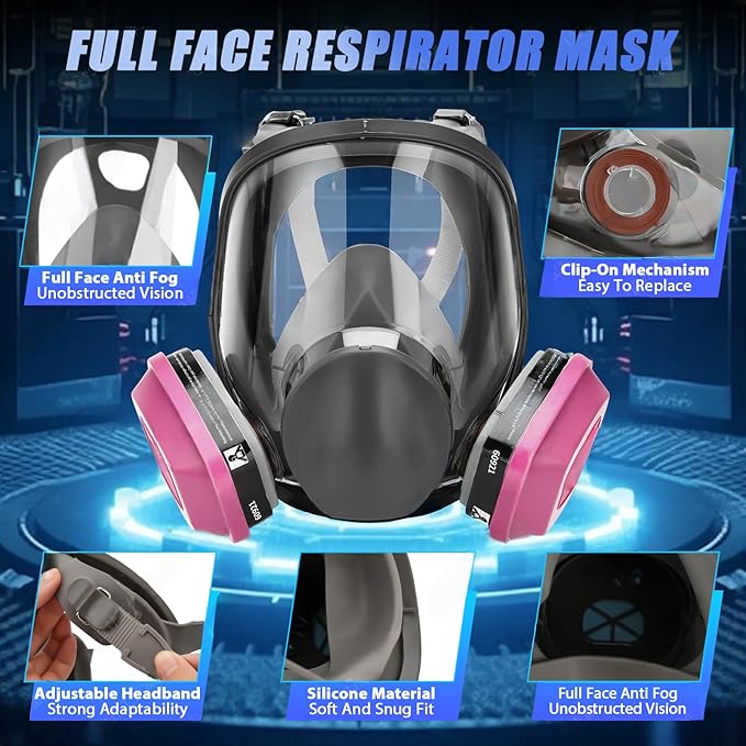Full Face Respirator Mask with Filters - 6800 Gas Mask with 60921 & P-A-1 Activated Carbon Filter,Reusable Dust Mask Filter Against Gases/Dust/Organic Vapor,for Spray Paint/Sanding/Welding