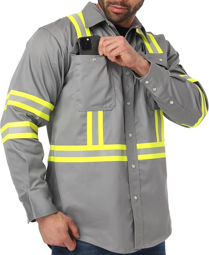 JKSafety 7oz FR Shirts for Men Women NFPA 70E 2112 ARC 2 Fire Resistant Welding Shirts FRC Long Sleeve Safety Workwear