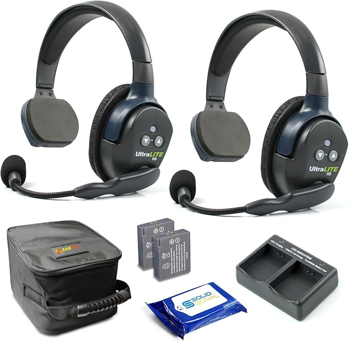 Eartec UL2S Ultralite Full Duplex Wireless Headset Communication for 2 Users - 2 Single Ear Headsets with SolidSignal Cleaning Wipes Bundle