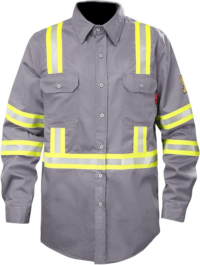 SKSAFETY 7oz FR Shirts for Men, Welding Shirt Hi Vis Flame Resistant 100% Cotton Fire Retardant Longsleeve Shirt CAT2/NFPA