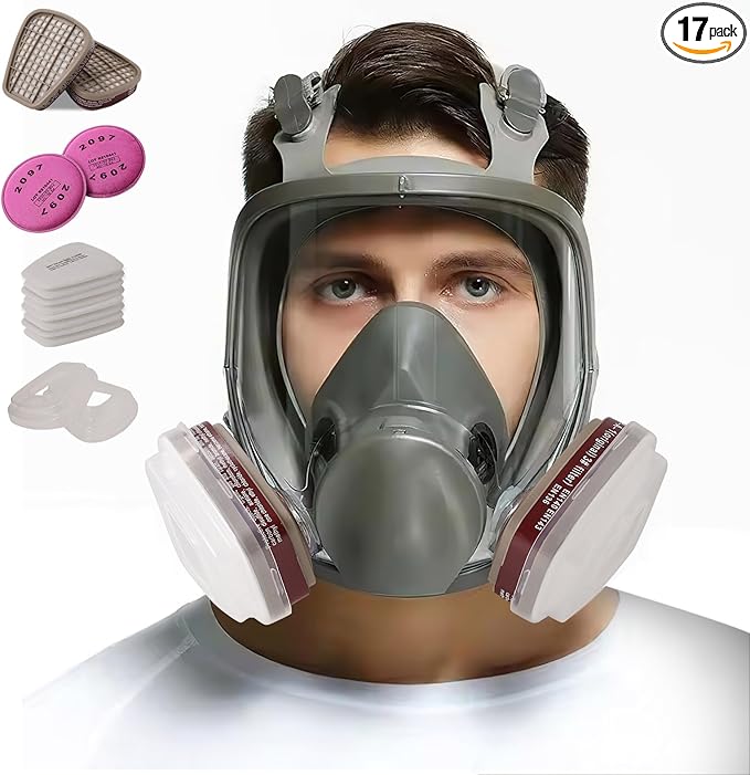 Full Face Respirator Mask,Reusable Anti-fog Full Face Cover, Organic Vapor Gas Mask with Activated Carbon Filters Against Dust Chemicals for Painting, Polishing, Welding, Sanding & Cutting
