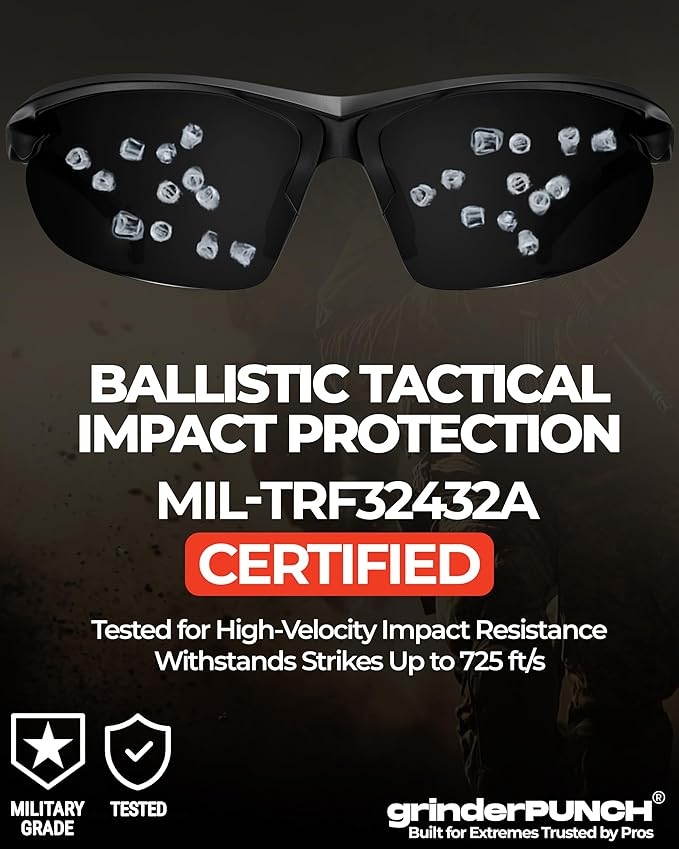 grinderPUNCH Tactical Shooting Glasses Military Grade Ballistic Impact Protection 100% UV Lenses ANSI Z87 Safety Glasses