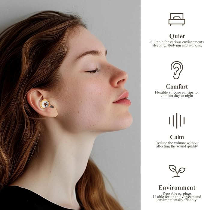 Sleep Noise Cancelling Earplugs,Noise Hearing Protection,-26dB,Reusable, Washable,for Swimming,Sleeping,Working,Concentrating,Snoring,Travel Gift (Yellow)