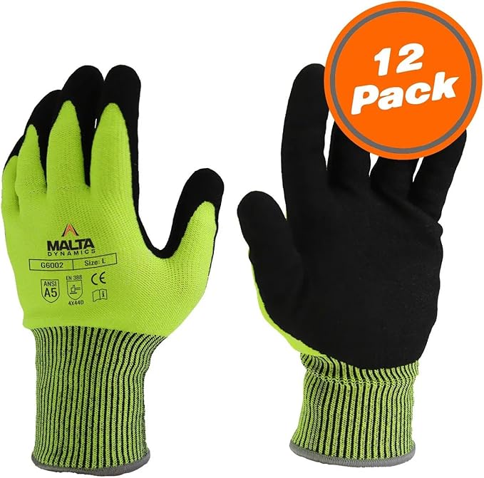 Malta Dynamics Safety Work Protective Gloves – Mens Work Gloves with Cut Level 5 Protection, OSHA and ANSI Compliant