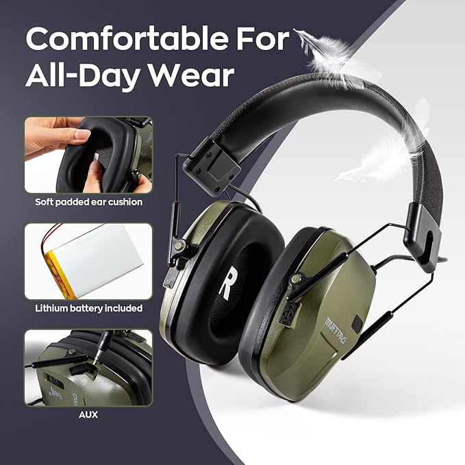 Rechargeable Shooting Ear Protection with Sound Amplification Electronic Earmuffs for Noise Reduction