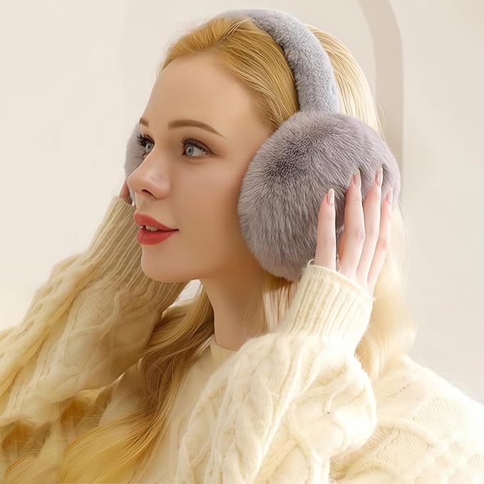 Ear Muffs for Winter Women Men, Adjustable Faux Fur Earmuffs, Fluffy Ear Warmers, Foldable Ear Warmer Earmuffs