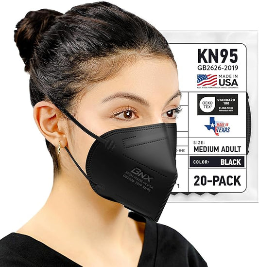 BNX KN95 Face Masks Made in USA (Adult Large, Adult Medium, Kids Small) (Earloop) (Model: E95/E95M/E95S)