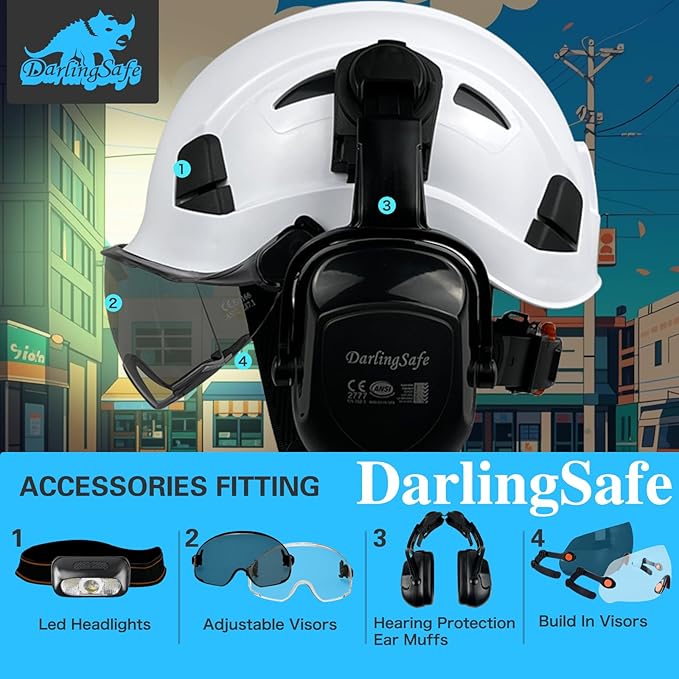 Hard Hat with Visor Ear Muffs Vented Safety Helmet with Visor Earmuffs ANSI Z89.1 Outdoor Work Hardhats Construction