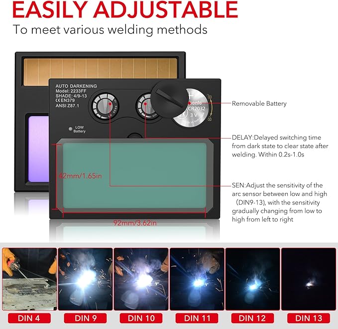 Welding Helmet with Light True Color Auto Darkening Welding Helmets for Men Solar Powered Welding Hood with 2 Arc Sensor Wide Shade 4/9-13 for TIG MIG ARC Cool Welder Mask (TRQ-HS03)