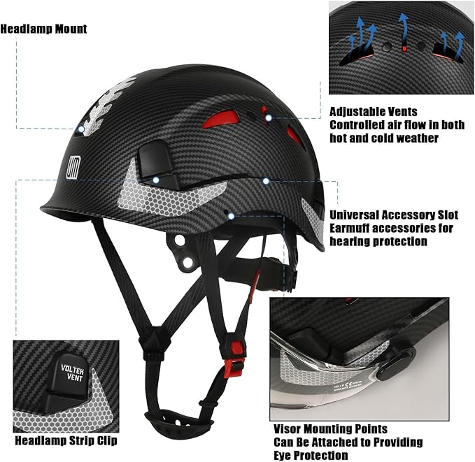 Safety Helmet Hard Hat, ANSI Z89.1 Approved Lightweight Vented Work Helmet, 6-Point Adjustable Ratchet Suspension Hardhat Ideal for Industrial and Construction