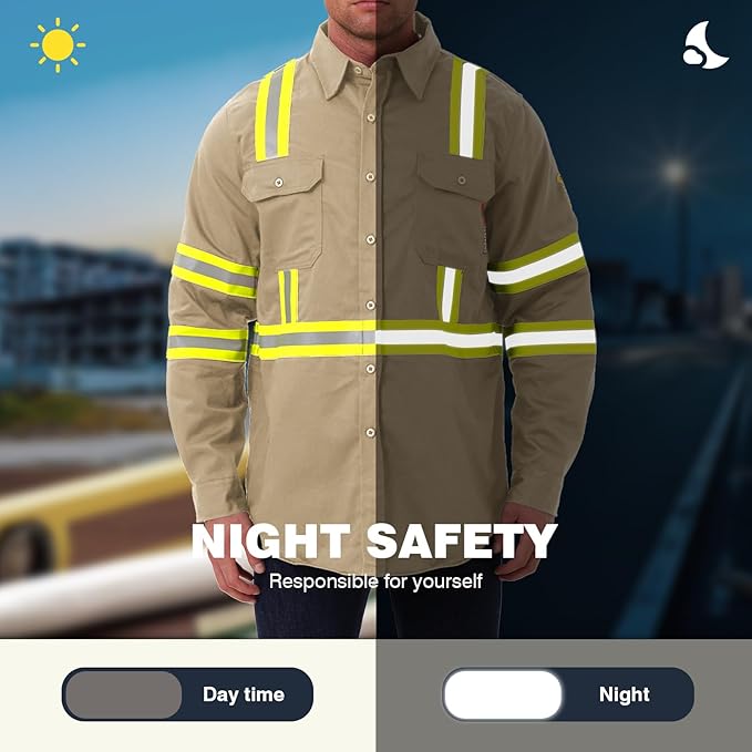 SKSAFETY 7oz FR Shirts for Men, Welding Shirt Hi Vis Flame Resistant 100% Cotton Fire Retardant Longsleeve Shirt CAT2/NFPA